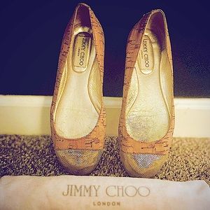 Authentic JIMMY CHOO Italy Whirl Gold Leather Cap Toe Ballet Flats Shoes Logo 5